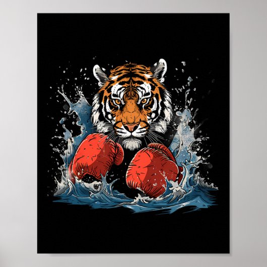 Boxer Tiger With Boxing Gloves Kickboxing Funny Bo Poster (Voorkant)