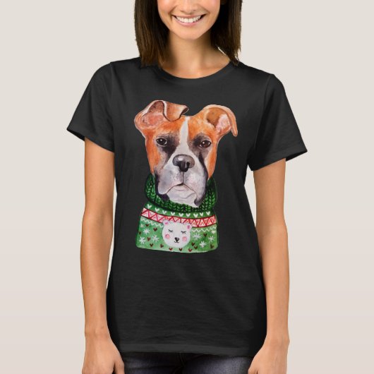 Boxer Ugly Christmas Sweater Boxer  Dog Owner Xmas T-shirt (Voorkant)