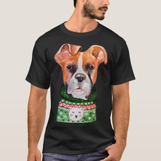 Boxer Ugly Christmas Sweater Boxer Dog Owner Xmas T-shirt (Voorkant)