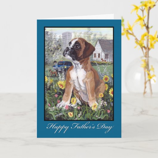 Boxer Vaderdag Kaart (Gele Bloem)