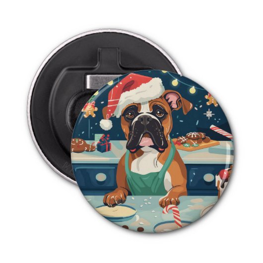 Boxer Vakantie Bakken: Feestelijke Kerst Button Flesopener (Voorkant)