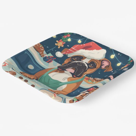 Boxer Vakantie Bakken: Feestelijke Kerst Papieren Bordje (Gebogen)