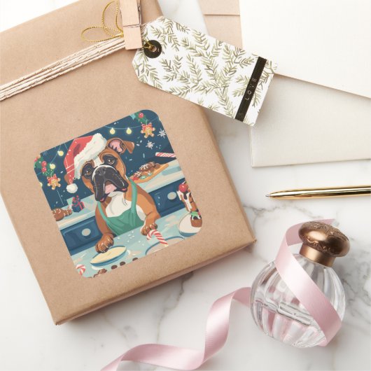 Boxer Vakantie Bakken: Feestelijke Kerst Vierkante Sticker (Geschenken)