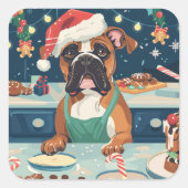 Boxer Vakantie Bakken: Feestelijke Kerst Vierkante Sticker (Voorkant)