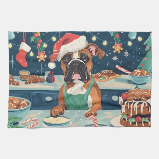 Boxer Vakantie Bakken: Festive Kerstmis Theedoek (Horizontaal)