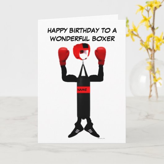Boxer Verjaardag Cartoon Kaart (Gele Bloem)