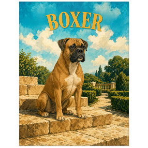 Boxer, Vintage Waterverf Honden Kunst Briefkaart