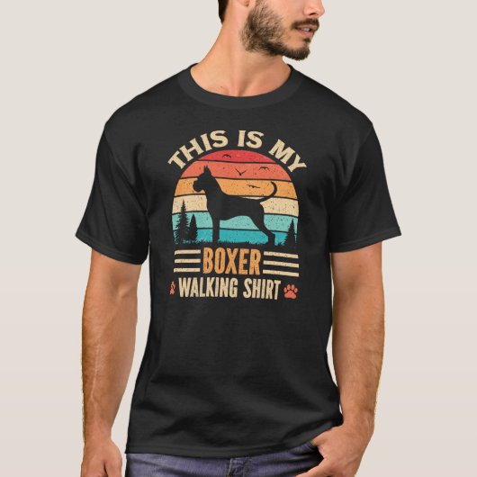 Boxer Walking Dad German Dog Walker Retro Sunset T-shirt (Voorkant)