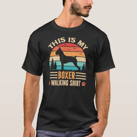 Boxer Walking Dad German Dog Walker Retro Sunset T-shirt (Voorkant)