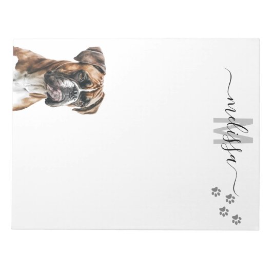Boxer Waterverf Monogram Gepersonaliseerd Notitieblok (Voorkant)