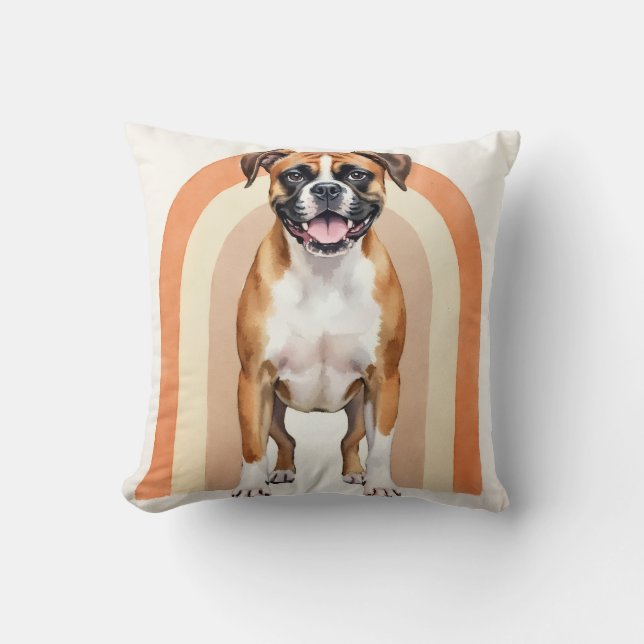 Boxer Waterverf Retro Boog Kunst Kussen (Voorkant)