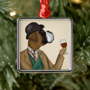 Boxer Wine Snob Metalen Ornament