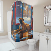 Boxer with Christmas Lights Holiday Douchegordijn (In situ)