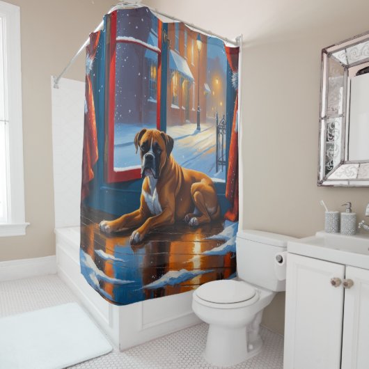 Boxer with Christmas Lights Holiday Douchegordijn (In situ)