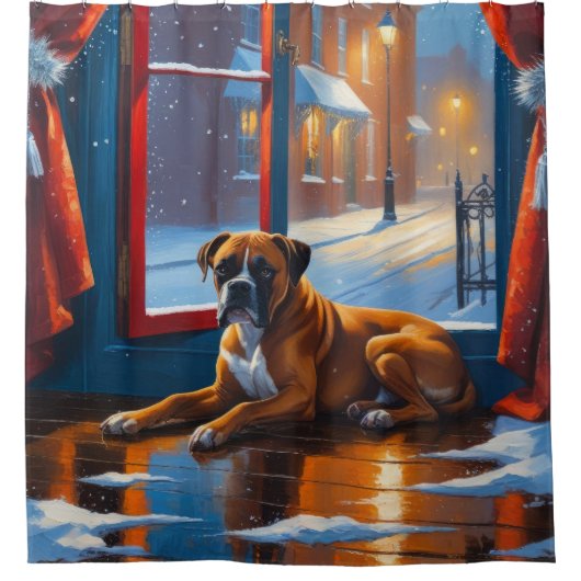 Boxer with Christmas Lights Holiday Douchegordijn (Voorkant)