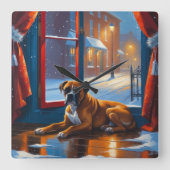 Boxer with Christmas Lights Holiday Vierkante Klok (Voorkant)