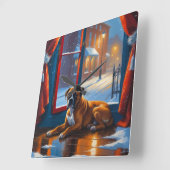 Boxer with Christmas Lights Holiday Vierkante Klok (Hoek)