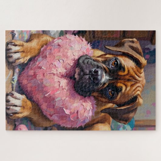 Boxer with Oversized Plush Heart Valentine's Day Legpuzzel (Horizontaal)