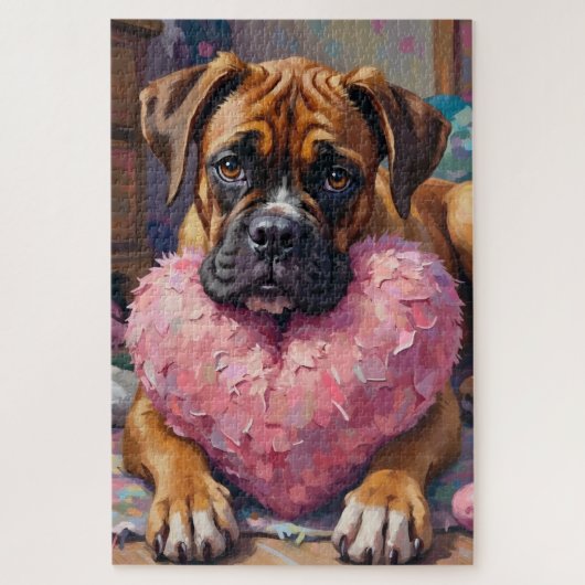 Boxer with Oversized Plush Heart Valentine's Day Legpuzzel (Verticaal)