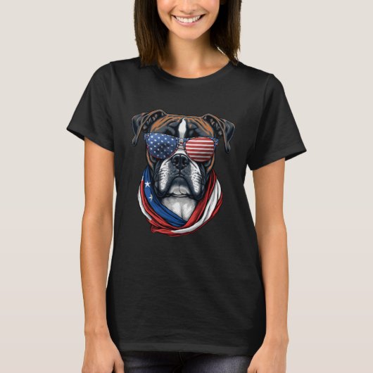 Boxer With USA Sunglasses Patriotic For 4th Of Jul T-shirt (Voorkant)