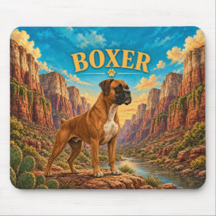 Boxer, Zion Canyon Vintage Watercolor Honden Kunst Muismat