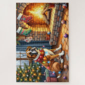 Boxer zittend bij open haard met kerstverlichting legpuzzel (Verticaal)