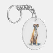 Boxerhond Aquarel Kunst Sleutelhanger (Voorkant Links)