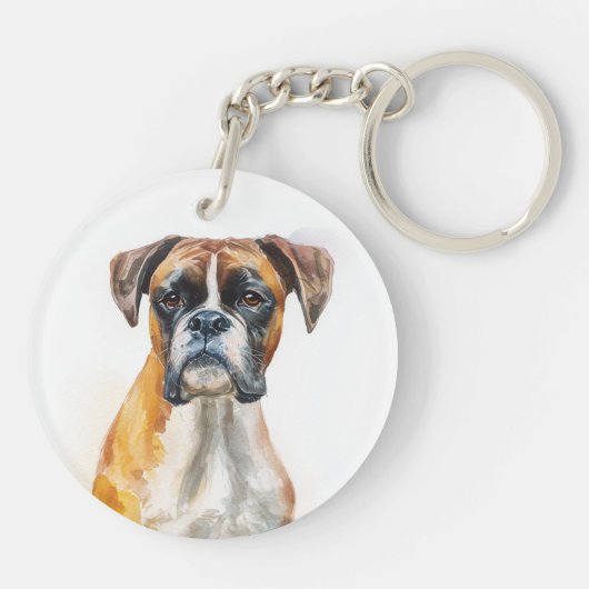 Boxerhond Aquarel Kunst Sleutelhanger (Achterkant)