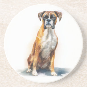 Boxerhond Aquarel Kunst Zandsteen Onderzetter