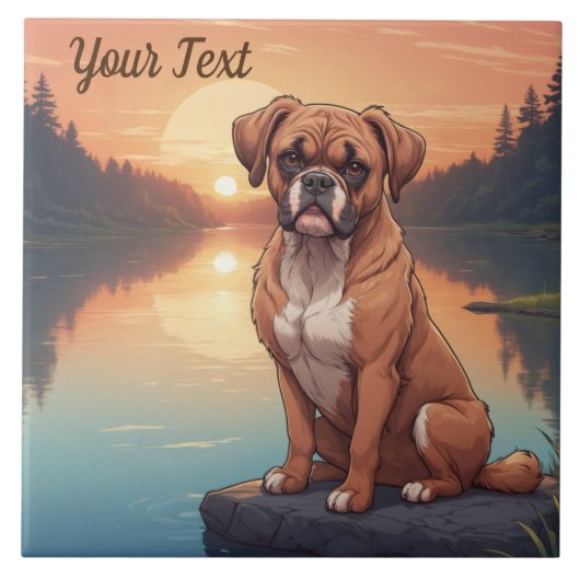 Boxerhond bij het meer tegeltje (Voorkant)