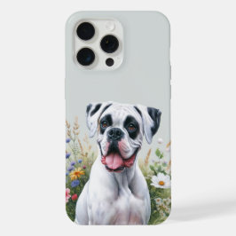 Boxerhond en wilde bloemen iPhone 15 pro max case