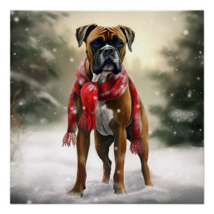 Boxerhond in de sneeuw met Kerstmis Perfect Poster