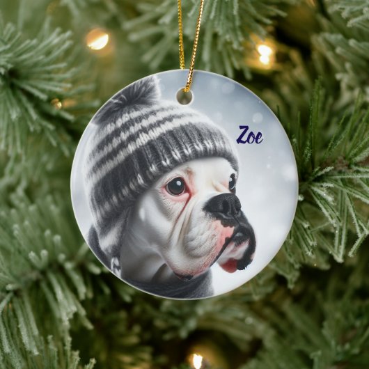 Boxerhond in de winter keramisch ornament (Boom)