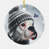Boxerhond in de winter keramisch ornament (Achterkant)