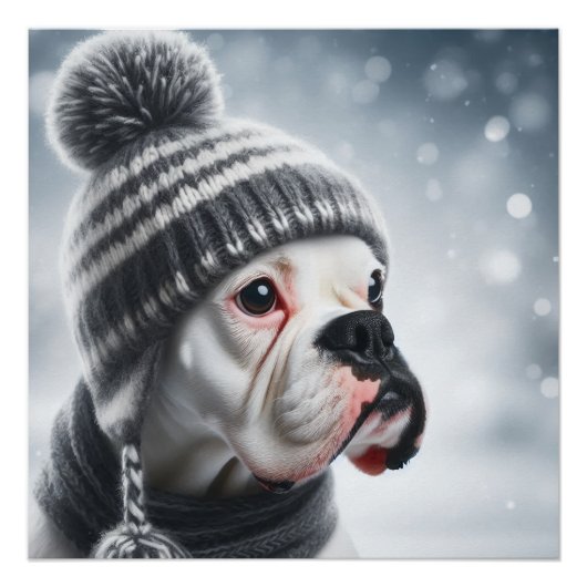 Boxerhond in de Winter Perfect Poster (Voorkant)