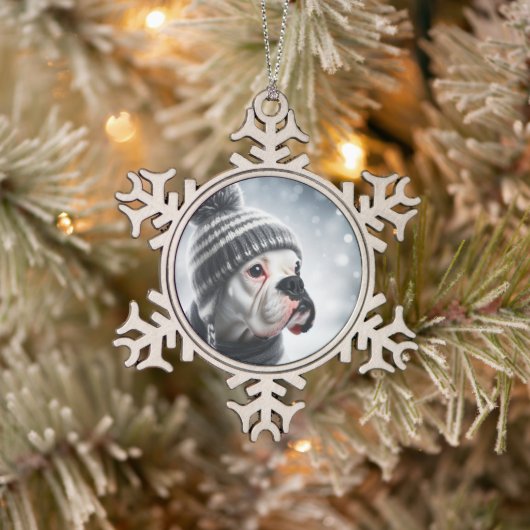 Boxerhond in de winter tin sneeuwvlok ornament (Boom)