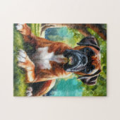 Boxerhond in het park – aquarelstijl kunst legpuzzel (Horizontaal)