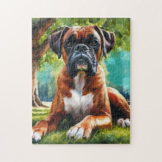 Boxerhond in het park – aquarelstijl kunst legpuzzel (Verticaal)
