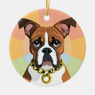 Boxerhond in levendig cirkelvormig frame keramisch ornament