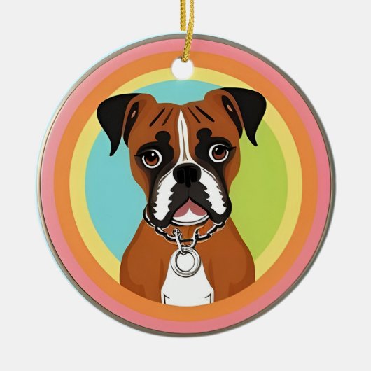 Boxerhond in levendig cirkelvormig frame keramisch ornament (Voorkant)