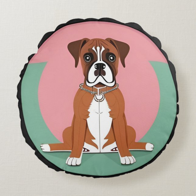 Boxerhond in levendig cirkelvormig frame rond kussen (Voorkant)