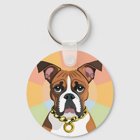 Boxerhond in levendig cirkelvormig frame sleutelhanger (Voorkant)