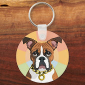 Boxerhond in levendig cirkelvormig frame sleutelhanger (Achterkant)