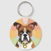 Boxerhond in levendig cirkelvormig frame sleutelhanger (Achterkant)