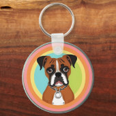 Boxerhond in levendig cirkelvormig frame sleutelhanger (Voorkant)