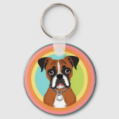 Boxerhond in levendig cirkelvormig frame sleutelhanger (Achterkant)