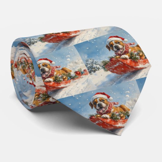 Boxerhond in slee laat het sneeuwen Kerstmis Stropdas (Opgerold)