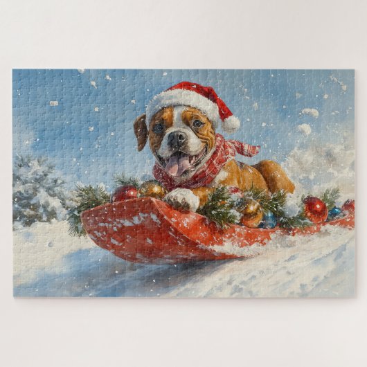 Boxerhond in slee Let it Snow Kerstmis Legpuzzel (Horizontaal)