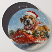 Boxerhond in slee Let it Snow Kerstmis Ronde Button 6,0 Cm (Voorkant /achterkant)