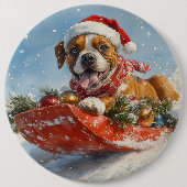 Boxerhond in slee Let it Snow Kerstmis Ronde Button 6,0 Cm (Voorkant)
